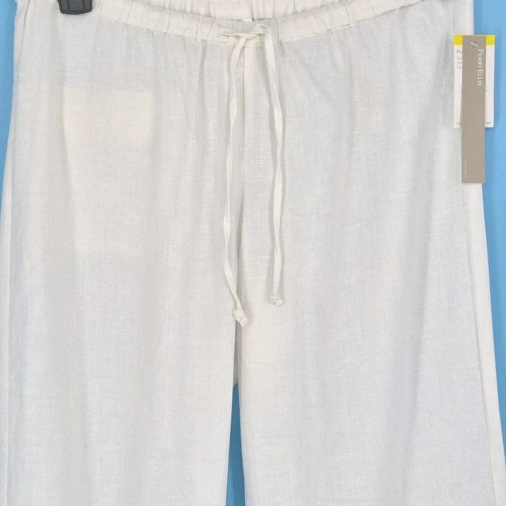 NWT Perry Ellis Men's Linen Drawstring Pants White Regular Fit Beach Casual‎ M